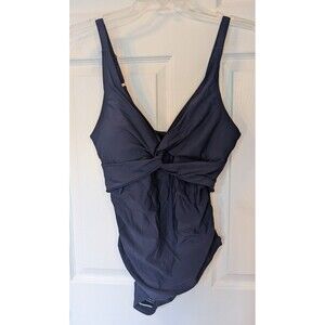 Danga Bay One Piece Runched Swimsuit Navy Women's Size Large Pool Beach Goddess